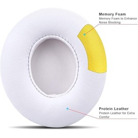 Professional Replacement EarPads for Beats Solo 2 & Solo 3 Wireless On-Ear Headphone/Soft Protein Leather/Noise Isolation Memory Foam/Strong Adhesive Tape/Cloud Like Comfort/Extra Durable (White)