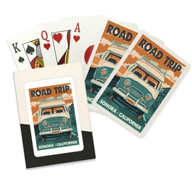 Sonora, California, Road Trip, Letterpress, Camper Van (52 Playing Cards, Poker Size Card Deck with Jokers)