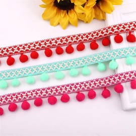 4 Yards 2.8 cm Colourful Pom Poms Tassel Trim Pompom Trim Pompom Ribbon Fringe Ribbon Pom Pom Fringe Bobble Lace Ribbon Tassel Trim Ribbon for Sewing (Red)