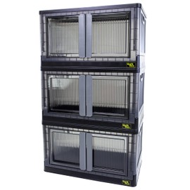 dbest products Quik Box - 19 Gallon 3 Pack Stackable Storage Bins with Doors, Collapsible Organizer Foldable Container, for Bedroom Living Room Kitchen Neat, Tidy Dorms and Organized Homes, Boxes