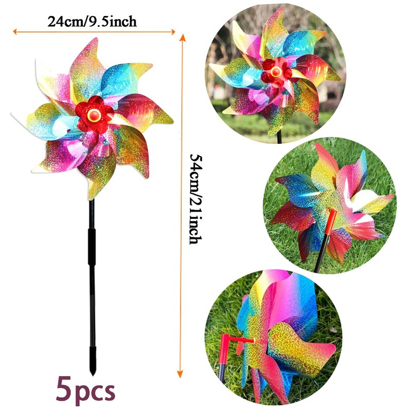 5PCS Bird Scarers Windmills For Garden,Multicolour Reflective Bird Deterrent Windmill