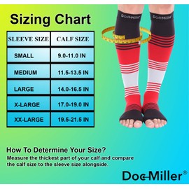 Doc Miller Calcetines de Compresión de Punta Abierta (1 par) 20-30 mmHg Medias de Compresión Para Ejercicio, Recuperación, Dolores, Varices, Mangas para Pantorrillas (Negro Rojo Gris, Mediano)
