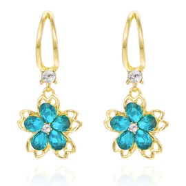 FDEETY Women's Earrings Cubic Zirconia Rhinestone Hanging Earrings Cherry Blossom Drop Statement Earrings Fashion Flower Earrings Jewellery Accessories for Women Girls, No Gemstone