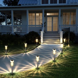 Mancra Solar Lights Outdoor Waterproof, 8 Pack Stainless Steel Solar Pathway Lights LED Tungsten Outdoor Lighting Garden Decor for Path Yard Lawn Walkway Driveway, 3000K