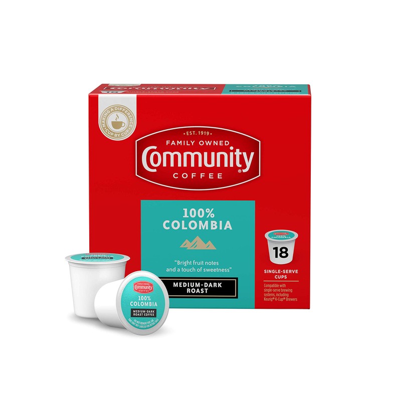 Community Coffee 100% Colombian, 18 Count, Medium-Dark Roast, Single Serve