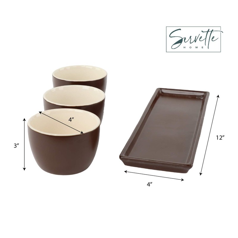 Ceramic Snack Serving Tray Set with 3 8oz Bowls for