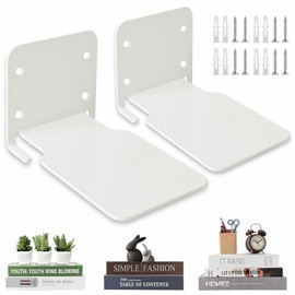 Moco Moment Floating Bookshelf Wall Mounted Bookshelf 2 Pack White Invisible Bookshelves Metal Book Shelves Wall Mounted Storage Creative Decoration Book Display (White, 2 Pack)