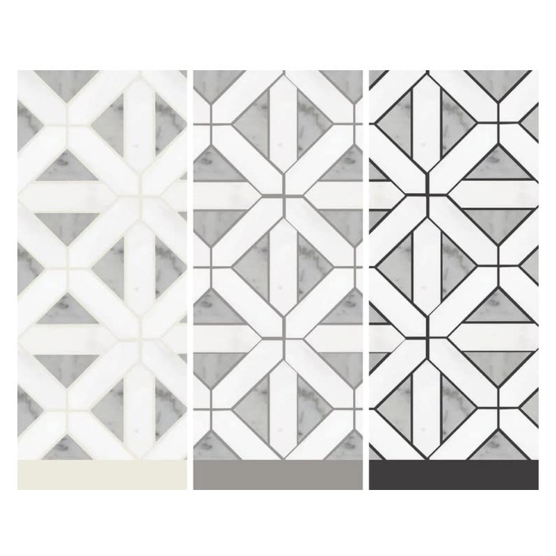 Tenedos Bianco Dolomite with Grey Carrara Geometric Polished Marble Mosaic