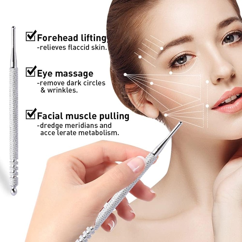 4PCS Facial Reflexology Massage Tool, Stainless Steel Manual Acupuncture Pen