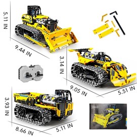 3 in 1 Kids Remote Bulldozer STEM Technology Building Blocks Set Toys APP Remote Construction Blocks Engineering Excavator/Robot Ages 6-14 DIY Erector Sets for Boys and Girls-452 (PCS)