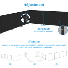 AwnPro 5' x 12' Outdoor Privacy Fence with Iron Poles Ground Spikes Dog Metal Garden Privacy Fence Backyard Patio Yard Barrier Boarder Divider (Black)