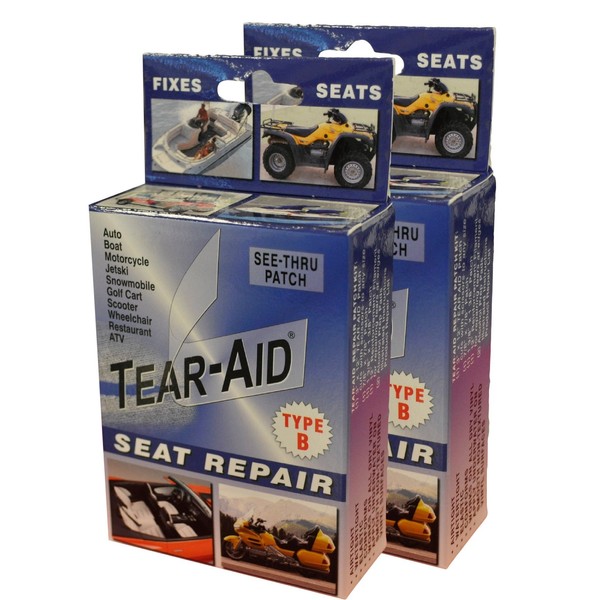 Tear-Aid Vinyl Seat Repair Kit, Type B Clear Patch for Vinyl and Vinyl-coated Materials, Works On Cars, Motorcycles, Jetski, Boats & More, Blue Box, 2 Pack