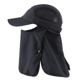 Magracy Men‘s UPF 50+ Sun Cap with Neck Protection & Face Mask UV Protection Fishing Cap Breathable Adjustable Outdoor Hat Black