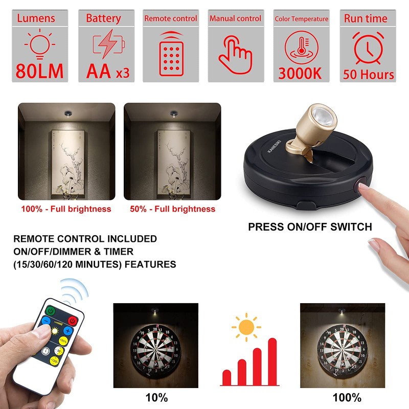 KANESIKI Spotlight Battery Operated, Wireless LED Puck Light, Dimmable Accent