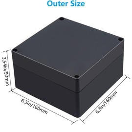 Otdorpatio Outdoor Waterproof Junction Box IP67 Project Box ABS Black Electrical Boxes Electronic Enclsoure for DIY Project 6.3 x 6.3 x 3.5 inch (160x160x90mm)