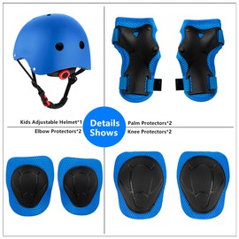 Kids Bike Helmet for Ages 2-14, Adjustable Safety Toddler Helmet with Protective Gear Set, Skateboard Scooter Helmets with Knee Elbow Pads Wrist Guards (Blue, Small(for Ages 2-8))