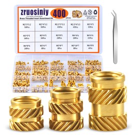 Zruosiniy 400Pcs Brass Knurled Threaded Embedment Nuts M2 M2.5 M3 M4 M5 M6, Embed Parts for Plastic and DIY 3D Printing Components, Female Thread Metric Knurled Nuts Assortment Kit