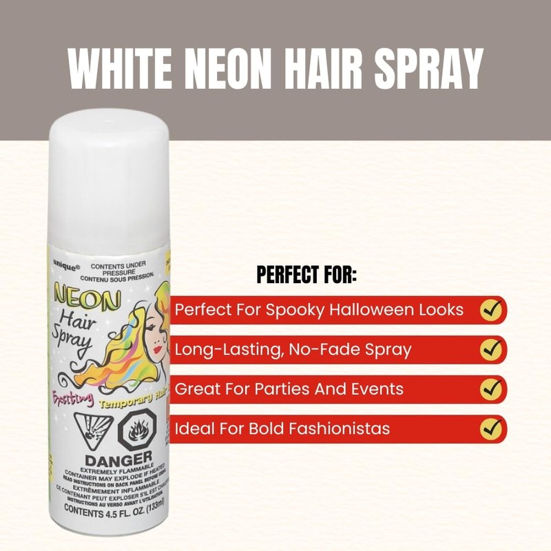 White Neon Hair Spray, Easy to Apply & Wash Out