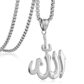 BLEUM CADE Men's Stainless Steel Islamic Muslim Allah Symbol Pendant Necklace，24inch Link Chain, Stainless Steel