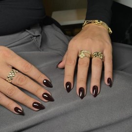 Uñas postizas acrílicas cortas y gruesas de color negro con forma de almendra, 30 unidades, uñas postizas de gel de color sólido, uñas cortas con form