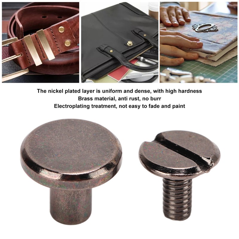 200 Sets Chicago Screws 9.5x8mm DIY Uniform Coating Brass Leather