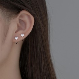 IMINI Diamond Heart Half Hoop Earrings for Women Girls 925 Sterling Silver Cubic Zirconia Love Heart Cartilage Earrings Cuff Stud Earrings Delicate Earrings, Stainless Steel, Cubic Zirconia