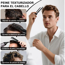 Set de Peines Profesionales 5 Piezas para Cabello Hombre y Mujer, Peine Texturizador, Peine Dientes Anchos, Peine de Cola y Peine Fino, Ideal para Cabello Rizado, Volumen y Estilizado de Barbería