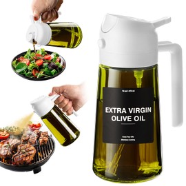 CXINYI - 16oz/470ml Olive Oil Dispenser for Kitchen with Stickers - 2 in 1 Olive Oil Sprayer for Cooking, Air Fryer, and Salad, White (Light-Proof Kitchen Gadget)