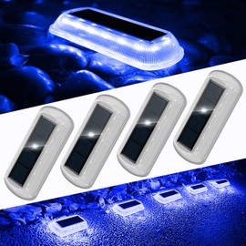 T-SUN Solar Deck Light Outdoor, 4 Pack Dock Light, Blue Deck Light IP65 Waterproof Solar Lights for Outdoor Step Yard Garden Balcony Fence Pathway Garage