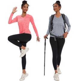 BALENNZ Long Sleeve Workout Shirts for Women V Neck Moisture Wicking Quick Dry Gym Athletic Top Shirts,Medium