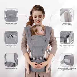 Baby Carriers from Newborn to Toddler: Advanced 9-in-1 Baby Carrier 3–36 Months, Adjustable, Ergonomic Baby Carrier Hipseat for All Positions & Seasons with Head Hood, Comfort Hip Seat for in/Outdoor
