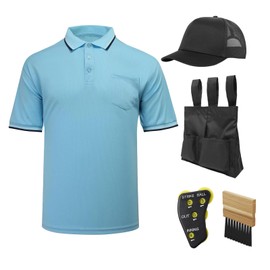 redgino 5Pcs Men’s Baseball/Softball Umpire Gear Shirt Ball Bags Clicker Hat Brush Referee Accessories Sets Jersey Kit Baby Blue XL