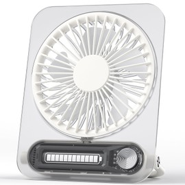 KinYiLO Small Desk Fan Quiet, Personal Portable Fan, Rechargeable Battery Operated and USB Powered, Slim Foldable, 3 Speeds for Indoor Outdoor Table Desktop, Clear White