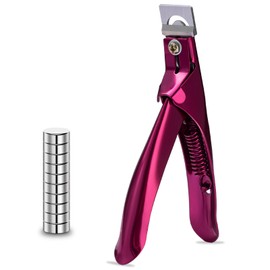 Acrylic Nail Cutter with Magnet Sizer & Length Measurement,Adjustable Stainless Nail Trimmer for Salon Home Nail Art, Professional Nail Clippers for Precise Manicures(Violet Red)