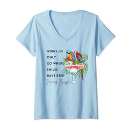 Womens Wrinkles Only Go Where Smiles Have Been V-Neck T-Shirt
