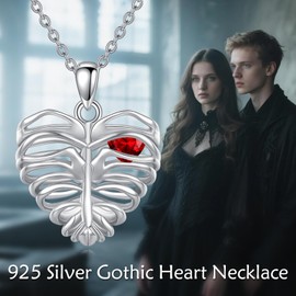 POPLYKE Rib Cage Heart Necklace Sterling Silver Gothic Pendant Jewelry Gifts for Women