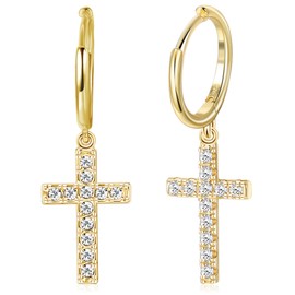 Milacolato 925 Sterling Silver Hoop Earrings 18K Gold Plated Cross Hoop Earrings Pave CZ Gold Minimalist Dangle Cross Earrings for Women - Gold Cross