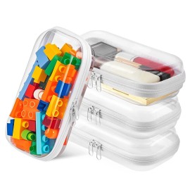 Gctwfyk 4PCS Small Clear Hard Shell Zipper Case for Storage 7.9"x4.7" Plastic Transpa