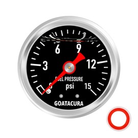 GOATACURA 0-15psi Glycerin Filled Fuel Pressure Gauge, 1-1/2" Black Dial Size, 304 Stainless Steel Case, 1/8" NPT Center Back Mount, with High Accuracy, for Measuring Fuel Pressure