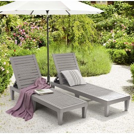 Nestl Patio Chairs - Waterproof Outdoor Chaise Lounge Chair, Set of 2 Adjustable Lawn Chairs, Lightweight Grey Chaise Lounge Outdoor