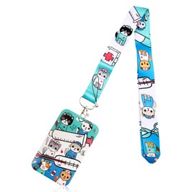 Rumyve Lanyard with Key Clip,Cute Plastic Hard Shell Car Keys,Neck Cotton with Key Clip, Blue Sling for Key Strap (Nurse Cat)