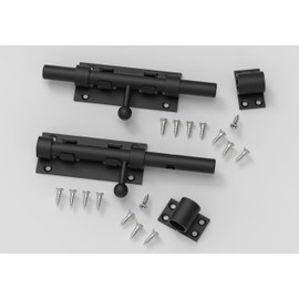 6in Sliding Bolt Gate Latch Keyless Entry Door Lock，Door Security Metal Lock Heavy Duty Slide Latches Outdoor Doors Latches with Padlock Hole Hardware for Wooden Fences Barn Doors (black-2PCS-6in)