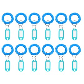 PATIKIL Wrist Coil Keychain with Tag, 12Pcs Spring Spiral Bracelet Ring Key Labels for ID Badge Sauna Pool Beach Office Gym Indoor Outdoor, Blue