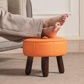 oakvivo Foot Stool Round Pouf Ottoman, Leather Foot Rest with Non-Skid Wooden Legs, Small Foolstool Ottomans for Couch, Sofa Footrest Step Stool for Living Room Bedroom Entryway Office