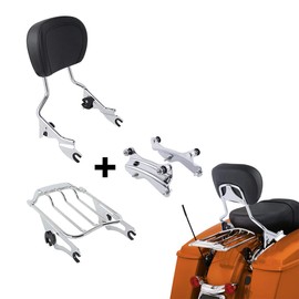 XFMT Detachable Passenger Backrest Sissy Bar With Two Up Luggage Rack and 4 Point Docking Hardware Kits Fit For Harley Air Wing Touring Road King Street Glide Road Glide Electra Glide 2014-Later