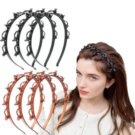 6 Pcs Headband with Clips - Double-Layer Hollow Non-Slip Bangs Hair Clip Headband, Braiding Tool & Styling Hair Accessories for Women