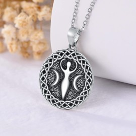ROMANTICWORK Triple Moon Goddess Necklace Celtic Magic Pagan Wicca Necklaces Sterling silver Wiccan Pewter Jewelry