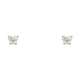 14k REAL Yellow Gold Butterfly Stud Earrings with Screw Back