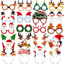 24 Pcs Christmas Headbands and Glasses Frames Bundle Set Glitter Christmas Glasses Fun Christmas Sunglasses Xmas Reindeer Costume Headbands for Adult Photo Both Xmas Holiday Party Decoration Favor