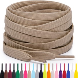 Miscly Flat Shoe Laces for Sneakers, Multiple Lengths and Colors Available (Khaki, 54″ (137 CM))